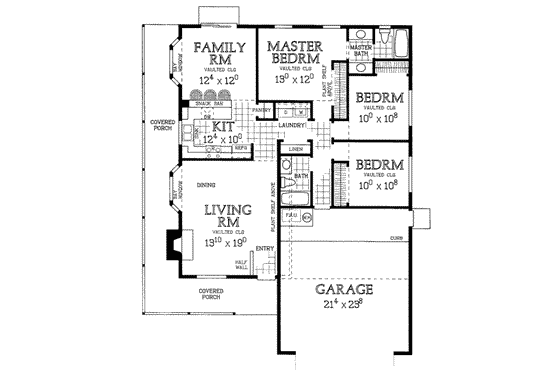 Floor Plan - Main Floor for Farmhouse House Plan #72-105 - 3 bed, 2 bath