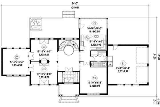 Floor Plan - Main Floor for European House Plan #25-4757 - 4 bed, 2 bath
