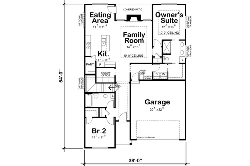 House Plan Design - Floor Plan - Main Floor for Farmhouse House Plan #20-2477 - 2 bed, 2 bath