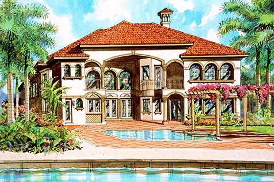 Exterior - Front Elevation for Mediterranean House Plan #420-160 - 4 bed, 5.5 bath