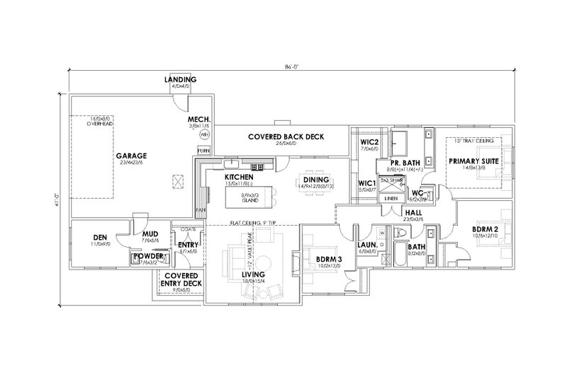 House Design - Floor Plan - Main Floor for Ranch House Plan #1105-9 - 3 bed, 2.5 bath