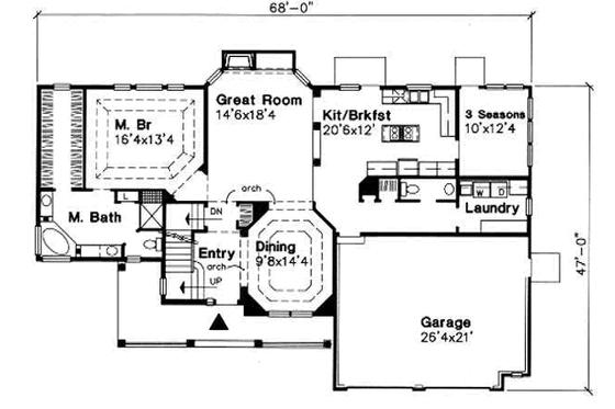 Floor Plan - Main Floor for Traditional House Plan #50-199 - 3 bed, 2.5 bath