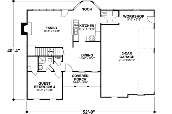 Floor Plan - Main Floor for Southern House Plan #56-237 - 4 bed, 3 bath