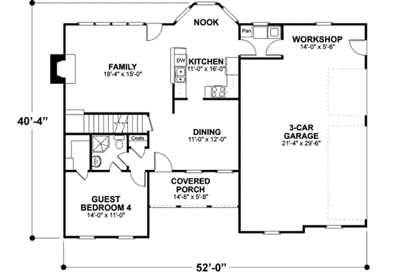 Home Plan - Floor Plan - Main Floor for Southern House Plan #56-237 - 4 bed, 3 bath