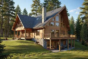 Exterior - Front Elevation for Log House Plan #117-397 - 6 bed, 3 bath