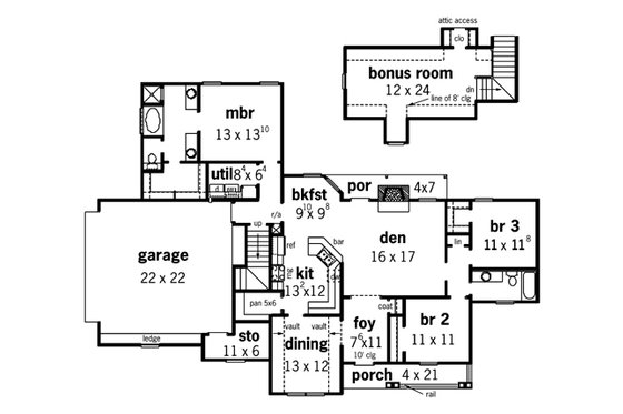 Floor Plan - Main Floor for Country House Plan #16-249 - 3 bed, 2 bath
