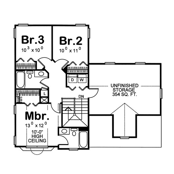 House Blueprint - Floor Plan - Upper Floor for Farmhouse House Plan #20-2634 - 3 bed, 2.5 bath