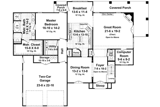 Floor Plan - Main Floor for European House Plan #21-259 - 3 bed, 2.5 bath