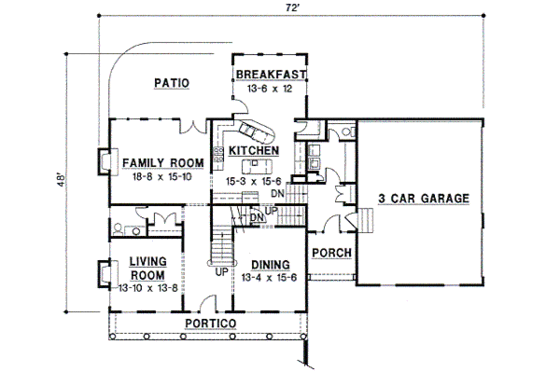 Floor Plan - Main Floor for Southern House Plan #67-600 - 4 bed, 3.5 bath