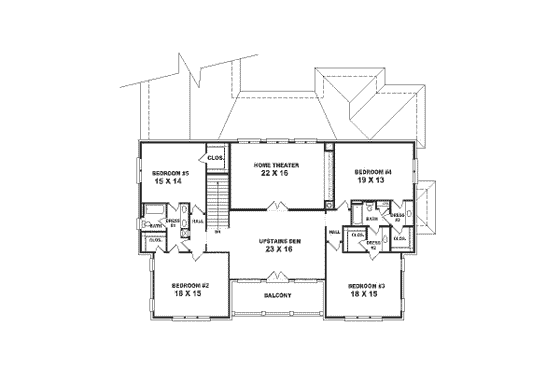 Floor Plan - Upper Floor for European House Plan #81-411 - 5 bed, 3.5 bath