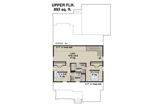 Floor Plan - Upper Floor for Farmhouse House Plan #51-1261 - 3 bed, 3.5 bath