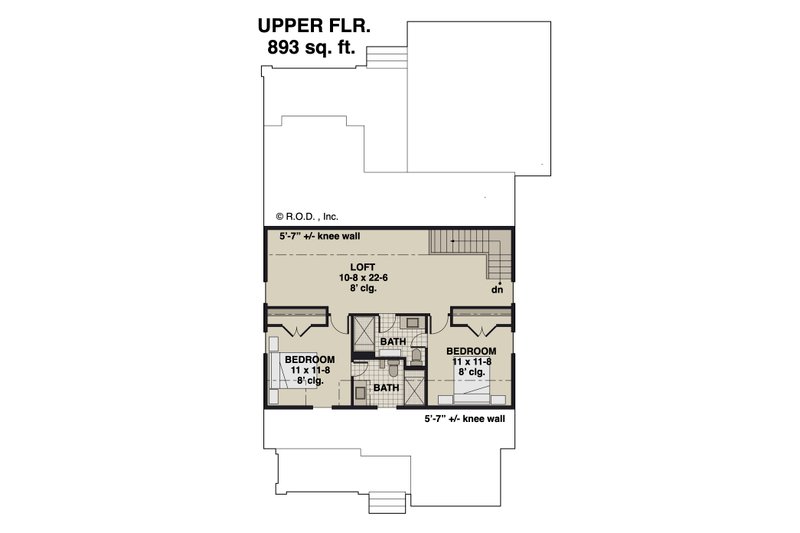 Architectural House Design - Floor Plan - Upper Floor for Farmhouse House Plan #51-1261 - 3 bed, 3.5 bath