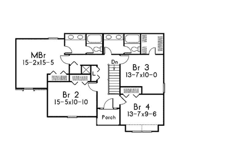 Dream House Plan - Floor Plan - Upper Floor for Southern House Plan #57-236 - 4 bed, 2.5 bath