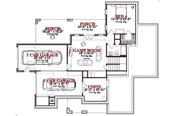 Floor Plan - Lower Floor for Craftsman House Plan #63-189 - 4 bed, 3 bath
