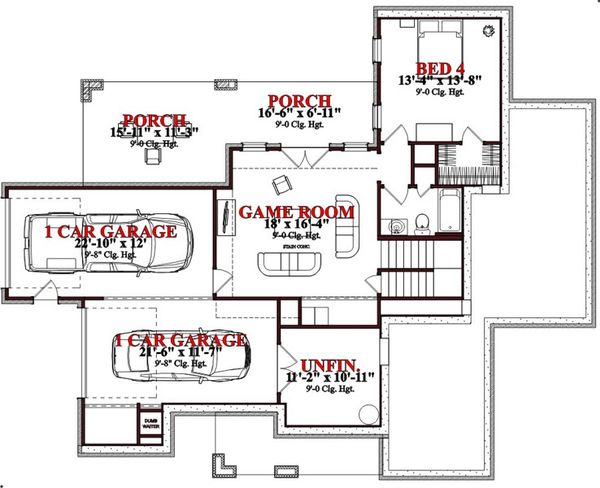 Craftsman Floor Plan - Lower Floor Plan #63-189