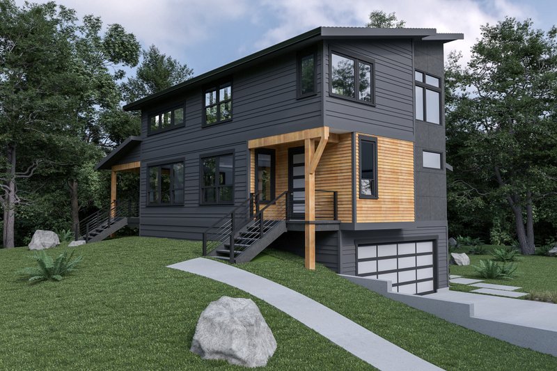 House Blueprint - Contemporary Exterior - Front Elevation Plan #1070-62