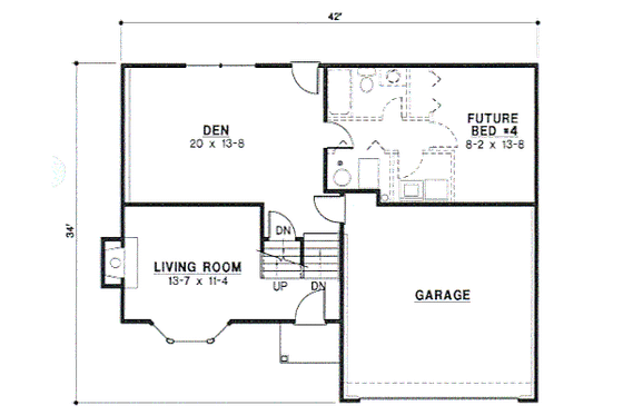 Floor Plan - Lower Floor for Traditional House Plan #67-660 - 3 bed, 2 bath