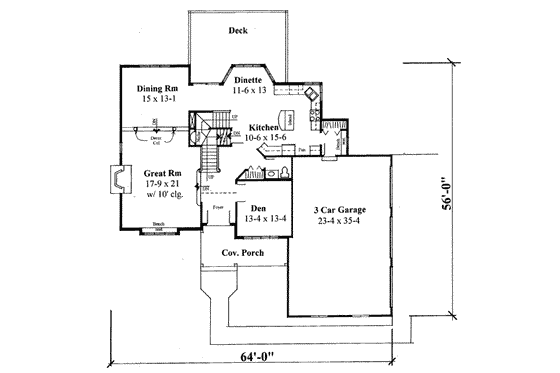 Floor Plan - Main Floor for Traditional House Plan #75-149 - 3 bed, 2.5 bath