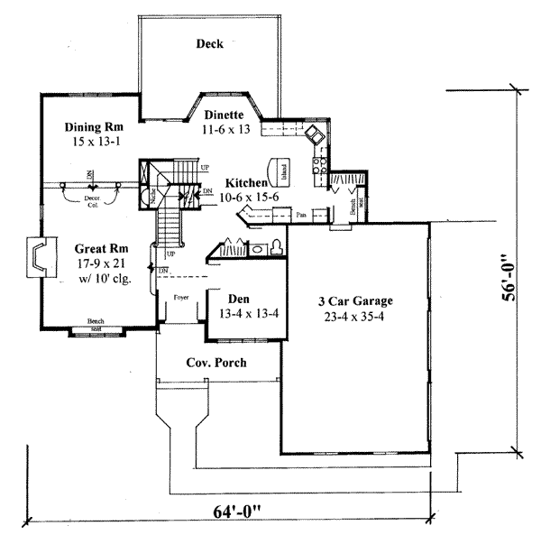 Floor Plan - Main Floor for Traditional House Plan #75-149 - 3 bed, 2.5 bath