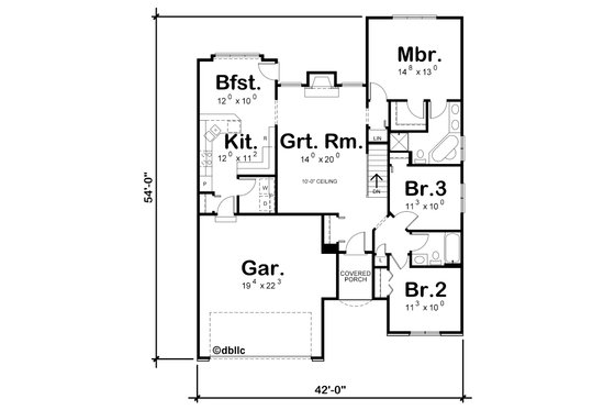Floor Plan - Main Floor for Traditional House Plan #20-109 - 3 bed, 2 bath