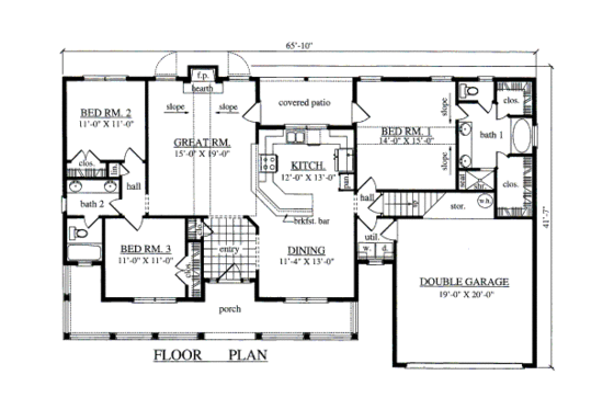 Floor Plan - Main Floor for Farmhouse House Plan #42-352 - 3 bed, 2 bath