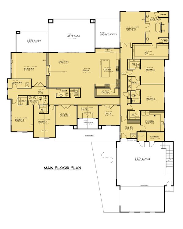 European Style House Plan - 6 Beds 4.5 Baths 5351 Sq Ft Plan #1066-273 
