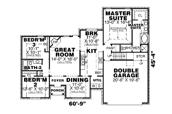Floor Plan - Main Floor for Southern House Plan #34-163 - 3 bed, 2 bath