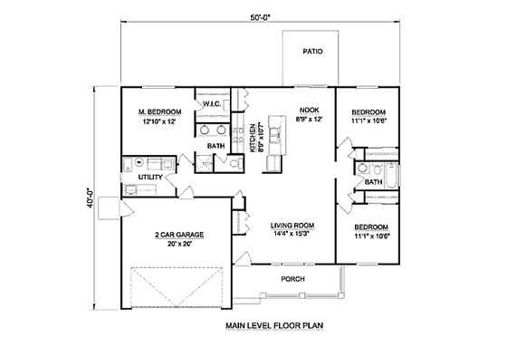 Floor Plan - Main Floor for Ranch House Plan #116-243 - 3 bed, 2 bath