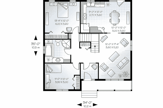 Floor Plan - Main Floor for Cottage House Plan #23-609 - 2 bed, 1 bath