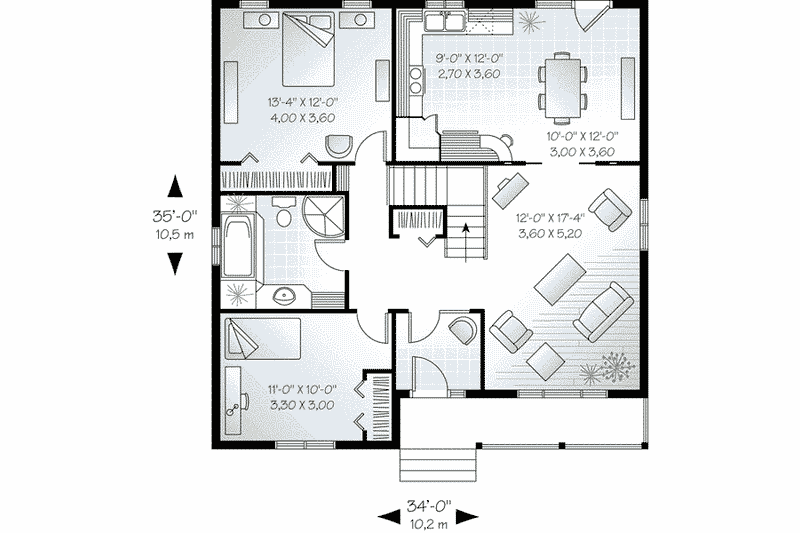 Home Plan - Floor Plan - Main Floor for Cottage House Plan #23-609 - 2 bed, 1 bath