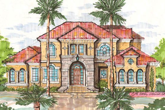 Exterior - Front Elevation for European House Plan #135-156 - 3 bed, 3 bath