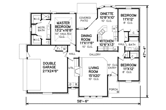 Floor Plan - Main Floor for Traditional House Plan #65-151 - 3 bed, 2 bath