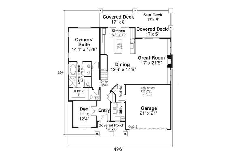 Dream House Plan - Floor Plan - Main Floor for Craftsman House Plan #124-1164 - 3 bed, 2.5 bath