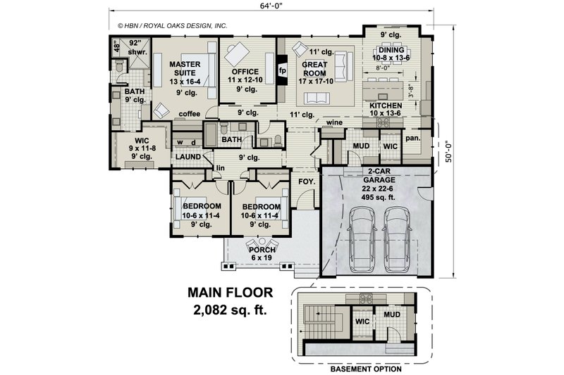 Architectural House Design - Floor Plan - Main Floor for Ranch House Plan #51-1183 - 3 bed, 2.5 bath