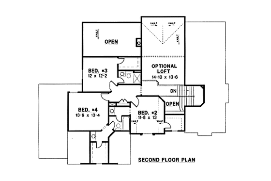 Floor Plan - Upper Floor for Traditional House Plan #67-184 - 4 bed, 4 bath