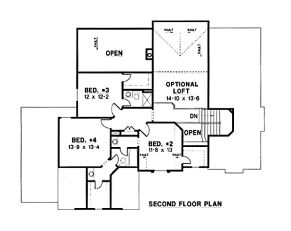 Traditional Floor Plan - Upper Floor Plan #67-184