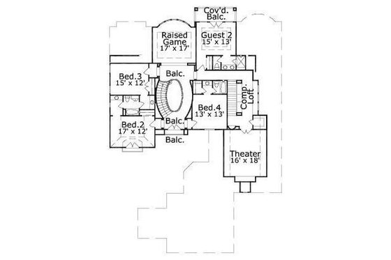 Floor Plan - Upper Floor for European House Plan #411-855 - 6 bed, 5.5 bath