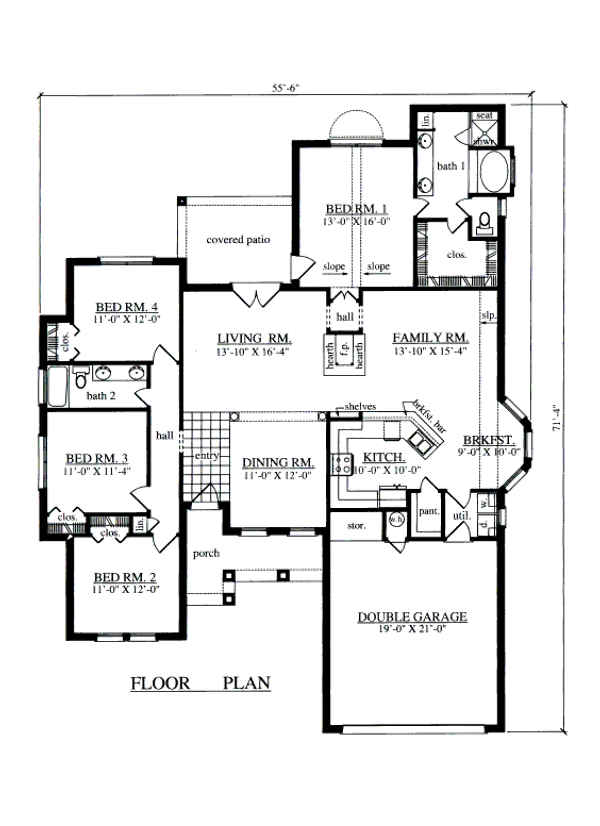 Floor Plan - Main Floor for European House Plan #42-365 - 4 bed, 2 bath