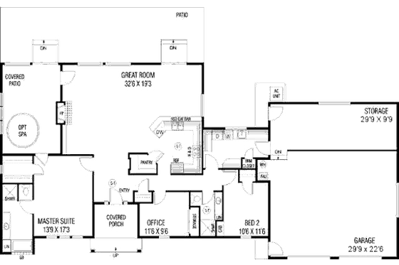 Floor Plan - Main Floor for Ranch House Plan #60-556 - 2 bed, 2 bath