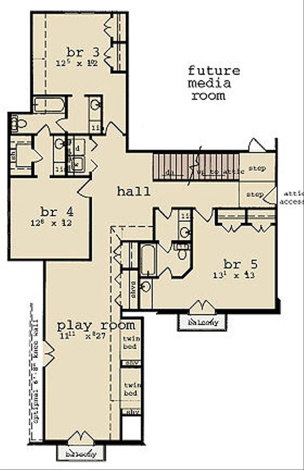 Architectural House Design - European Floor Plan - Upper Floor Plan #36-474