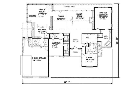 Floor Plan - Main Floor for Traditional House Plan #65-142 - 3 bed, 3.5 bath