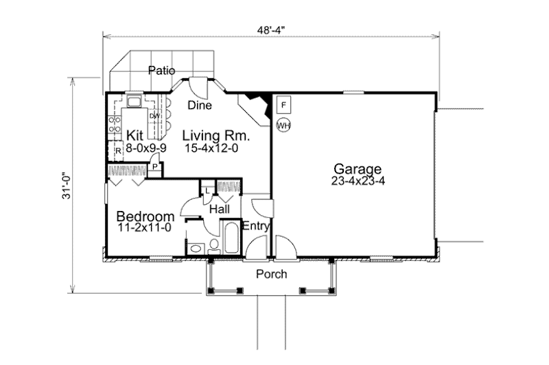 Home Plan - Floor Plan - Main Floor for Cottage House Plan #57-320 - 1 bed, 1 bath