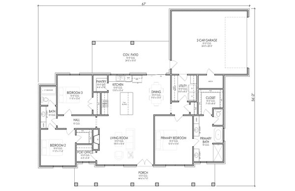 Architectural House Design - Floor Plan - Main Floor for Farmhouse House Plan #1119-19 - 3 bed, 2 bath