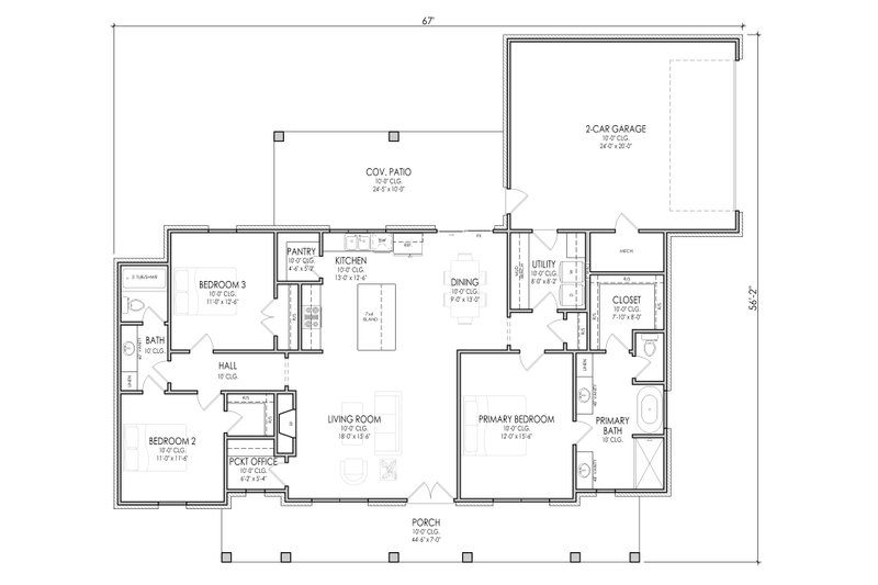 Architectural House Design - Floor Plan - Main Floor for Farmhouse House Plan #1119-19 - 3 bed, 2 bath