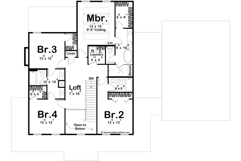 House Design - Floor Plan - Upper Floor for Colonial House Plan #455-347 - 4 bed, 3.5 bath