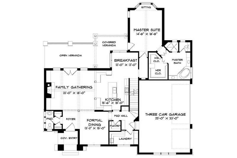 Architectural House Design - Floor Plan - Main Floor for Craftsman House Plan #413-106 - 4 bed, 3 bath