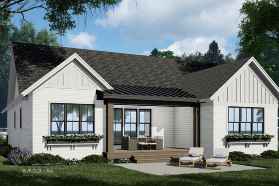Exterior - Rear Elevation 1 for Farmhouse House Plan #51-1236 - 3 bed, 2 bath