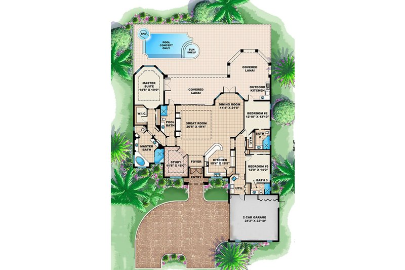 Dream House Plan - Floor Plan - Main Floor for Mediterranean House Plan #27-512 - 3 bed, 4 bath