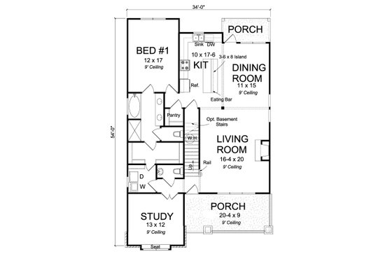 Floor Plan - Main Floor for Cottage House Plan #513-2176 - 3 bed, 2.5 bath