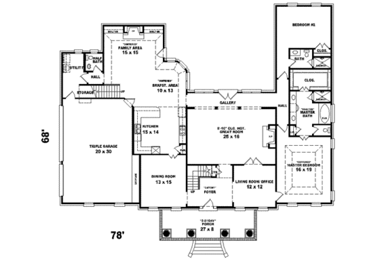 Floor Plan - Main Floor for Classical House Plan #81-637 - 5 bed, 4 bath